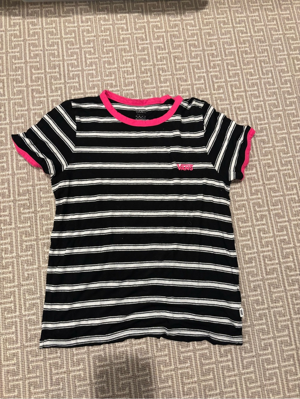 Vans white pink & black striped tee